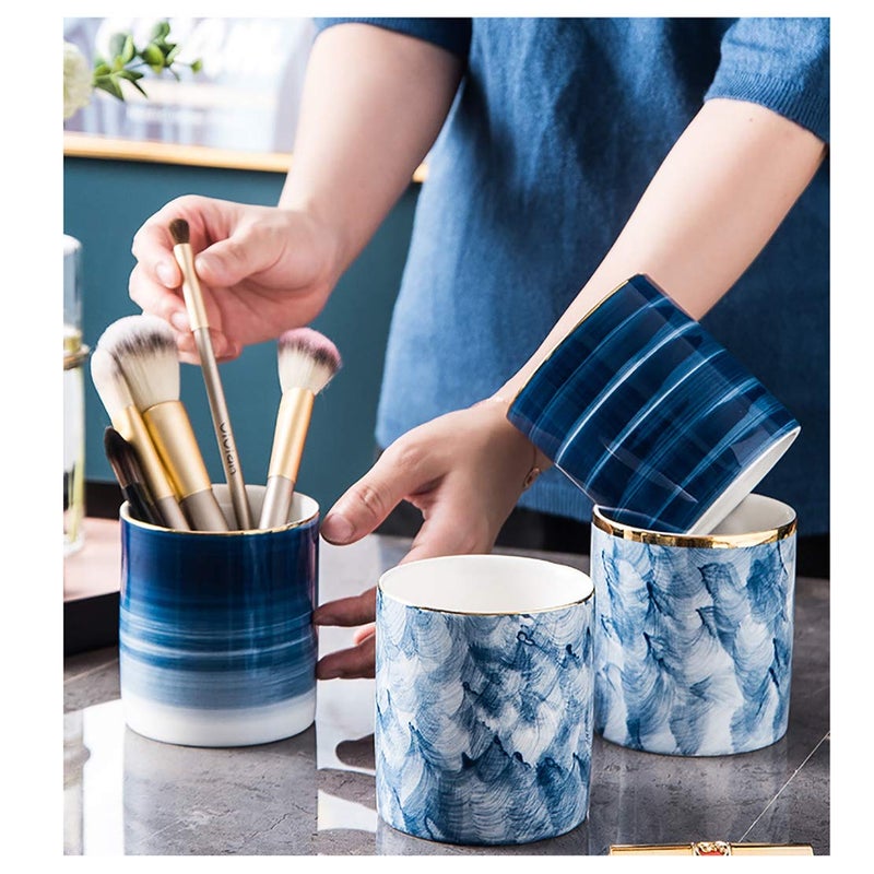 PinbWD Ceramic Pen Holder Stand Cup Pencil Organizer Makeup Brush Holders for Home Office Desk (B) - Image 2